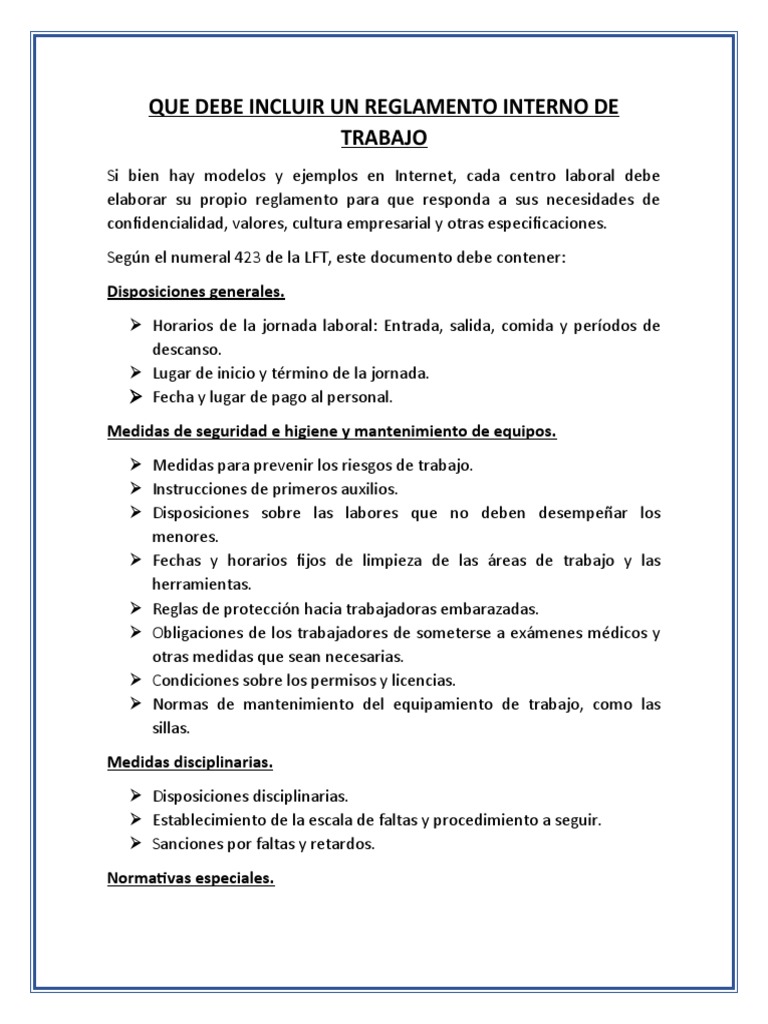 Que Debe Incluir Un Reglamento Interno de Trabajo | PDF