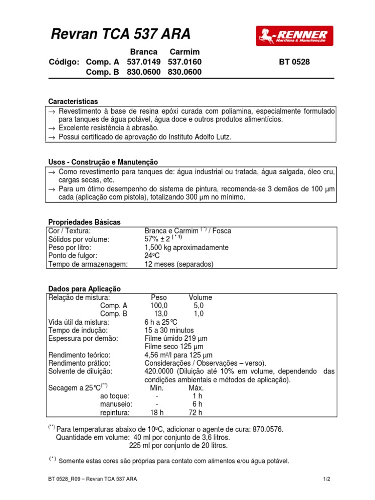 Revran TCA 537 ARA - RENNER | PDF | Temperatura | Química
