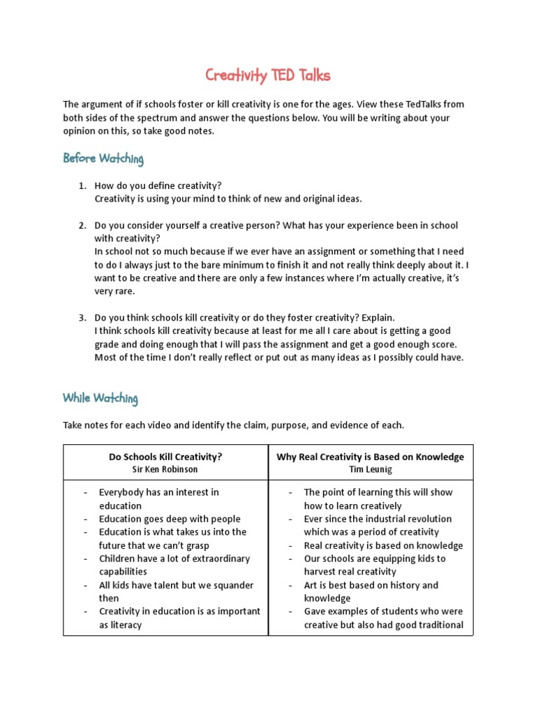 Creativity Ted Talks | PDF | Idea | Creativity