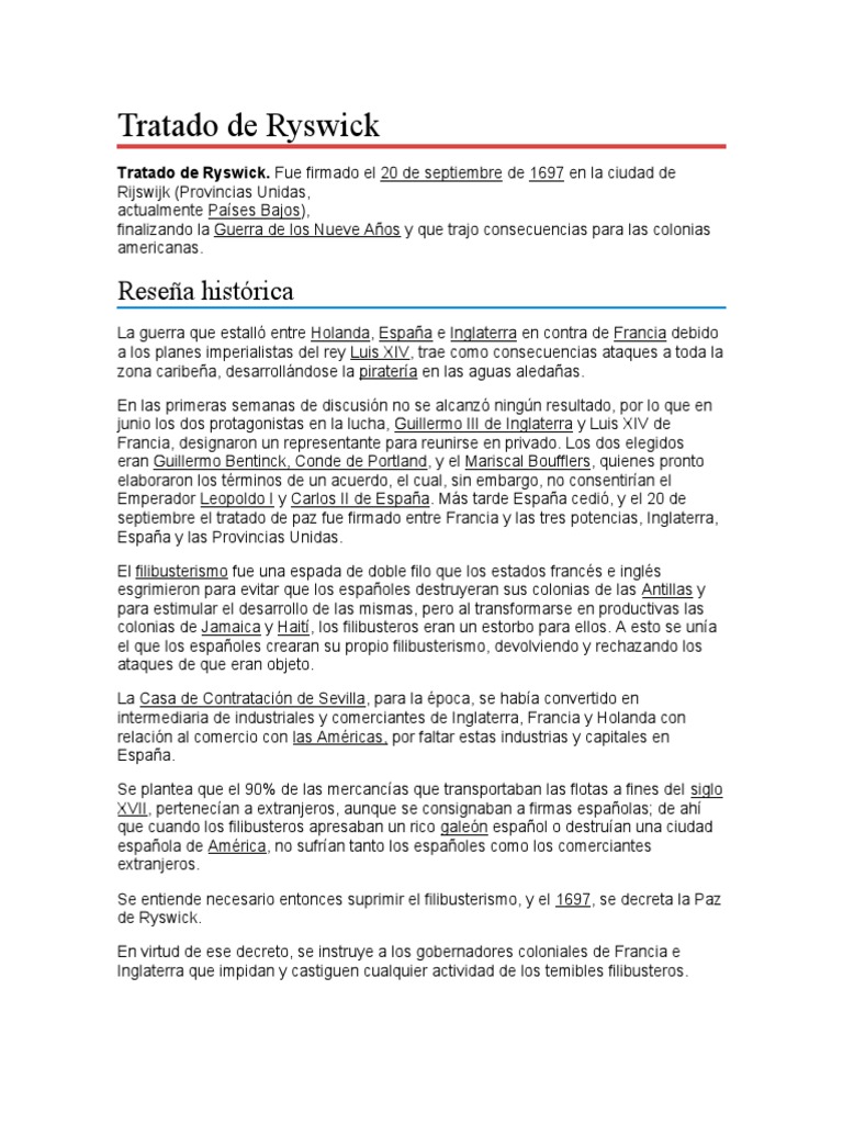 Tratado de Ryswick | PDF | Conflictos | Conflictos del segundo milenio