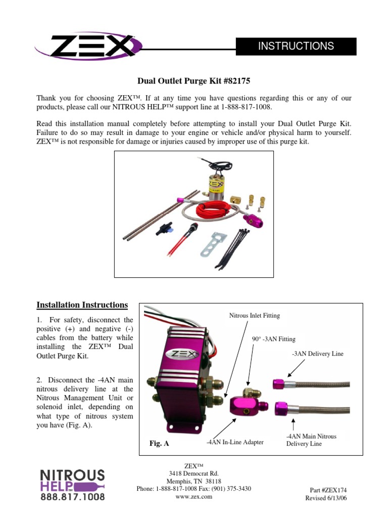 ZEX Purge Kit Installation Instructions PDF Electrical Connector