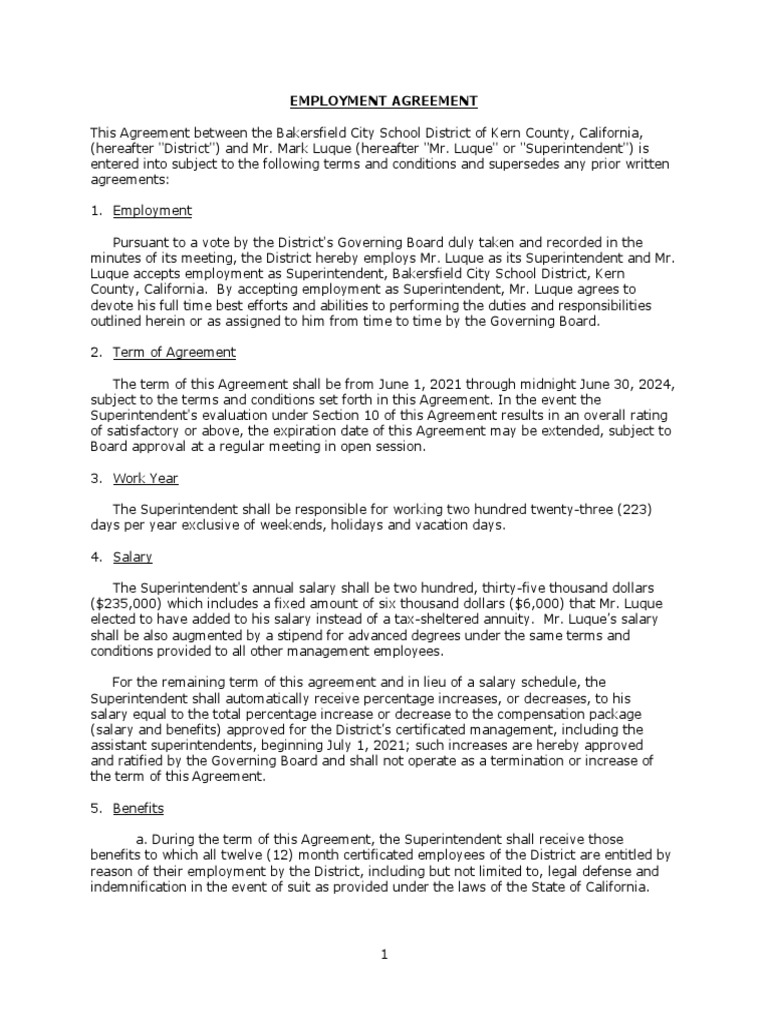 Superintendent Employment Contract | PDF | Sick Leave | Insurance
