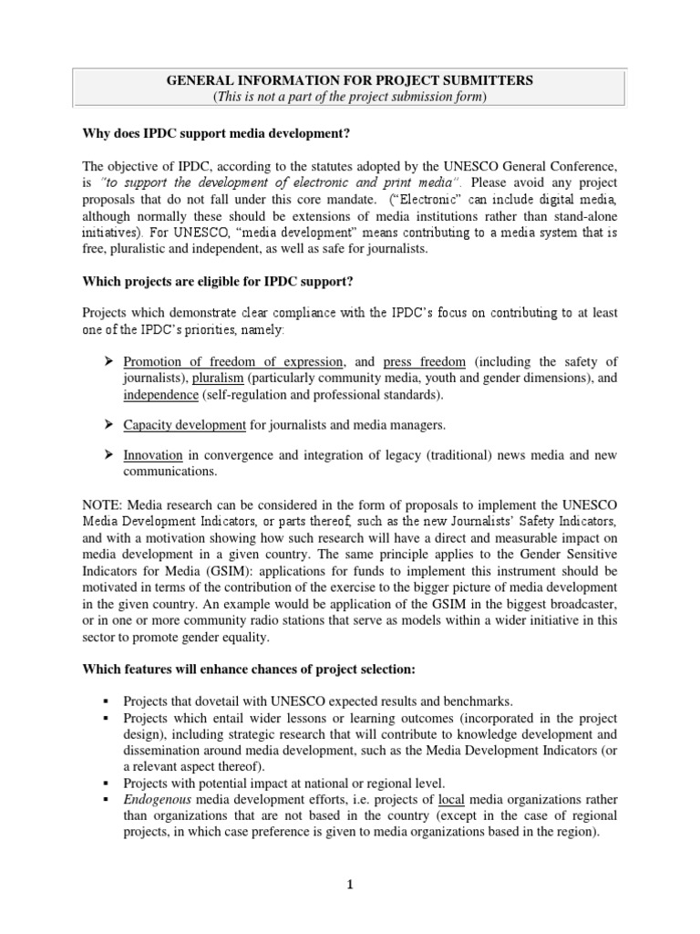 Directrices para Presentación Proyectos PIDC, 2017, Inglés | PDF | Non ...