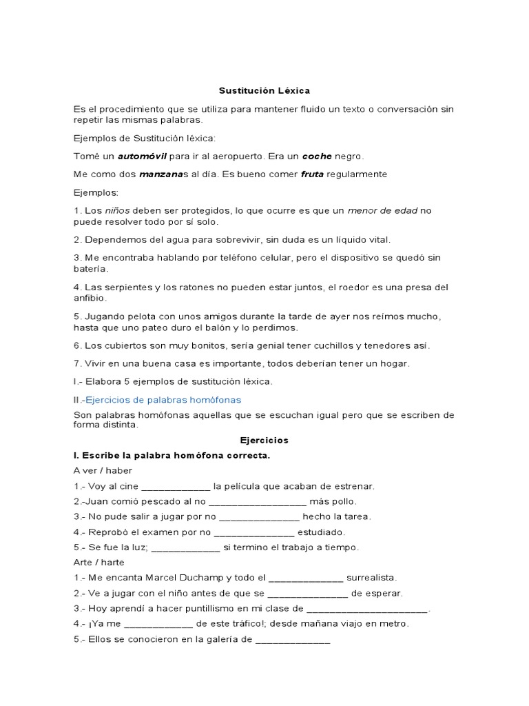 Ejemplos de Sustitución Léxica 3 M | PDF