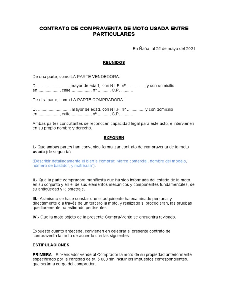 Contrato de compraventa de moto usada | PDF | Derecho privado | Business