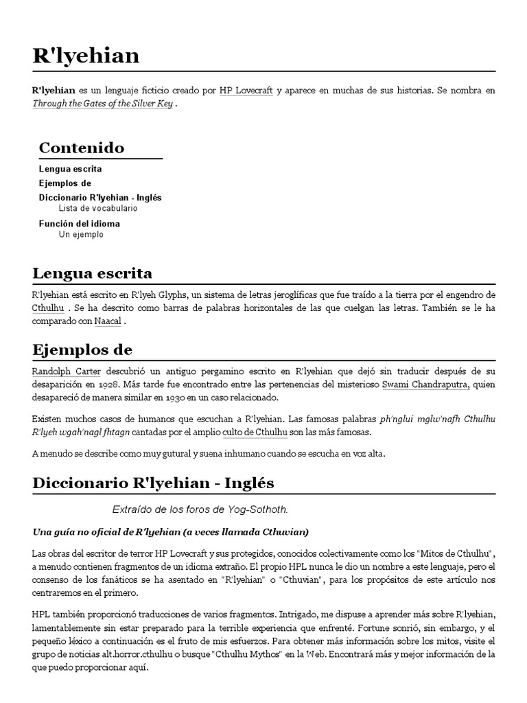 R'lyehian - O Idioma Cthuliano Aklo | PDF | Cthulhu | Palabra