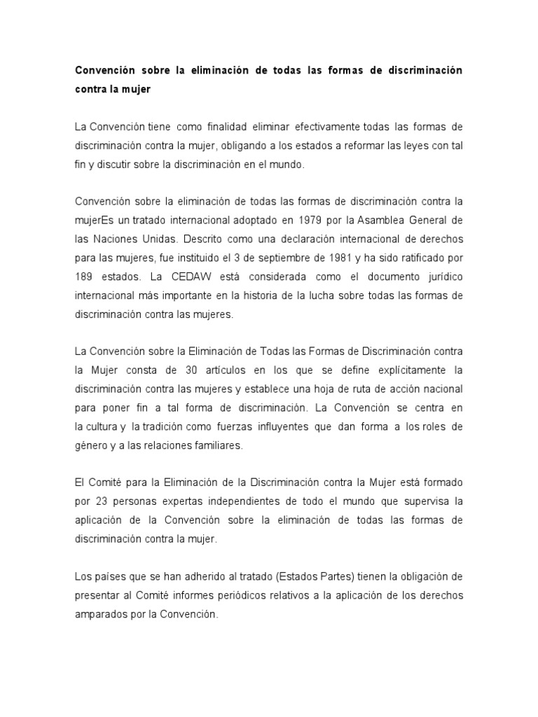 Convención Sobre La Eliminación de Todas Las Formas de Discriminación ...