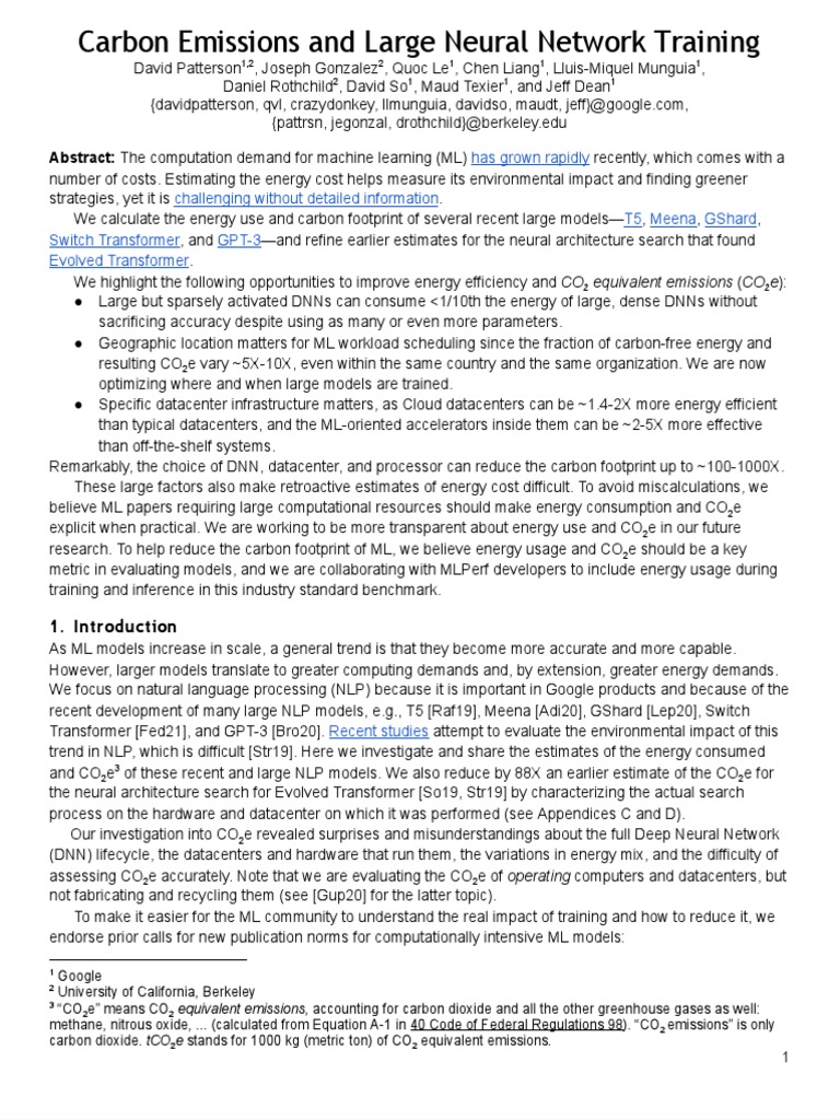 Carbon Emissions and Large Neural Network Training | PDF | Data Center ...