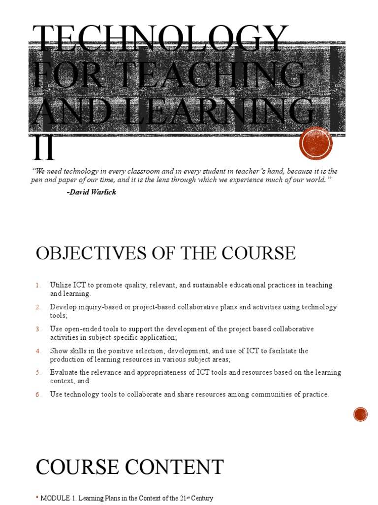 Technology in Education: Course Overview | PDF