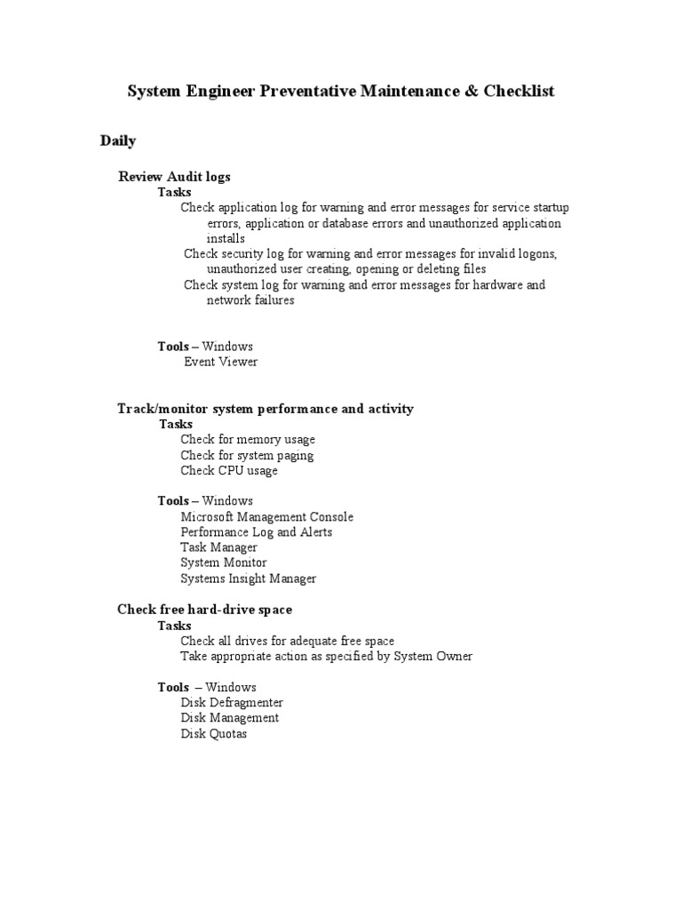 System Engineer Checklist | PDF