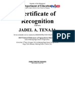 Certificate of Recognition: Jadel A. Tenaja