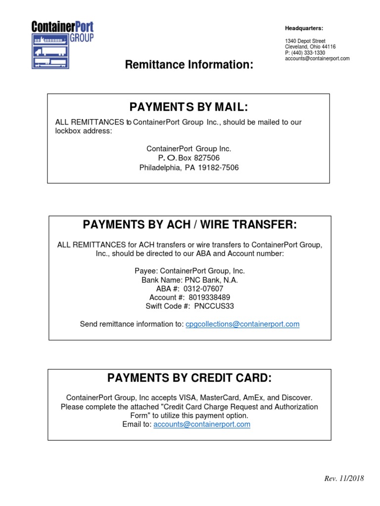 Payment Instructions for ContainerPort Group | PDF | Credit Card | Visa ...