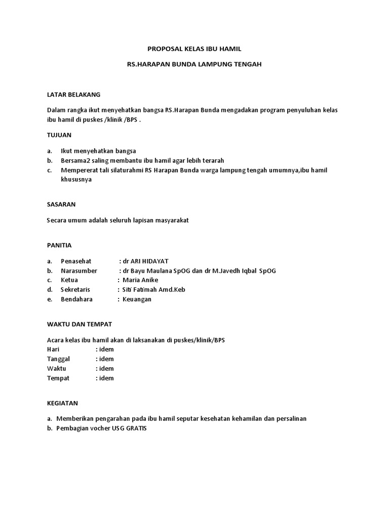 Proposal Kelas Ibu Hamil Sukses | PDF