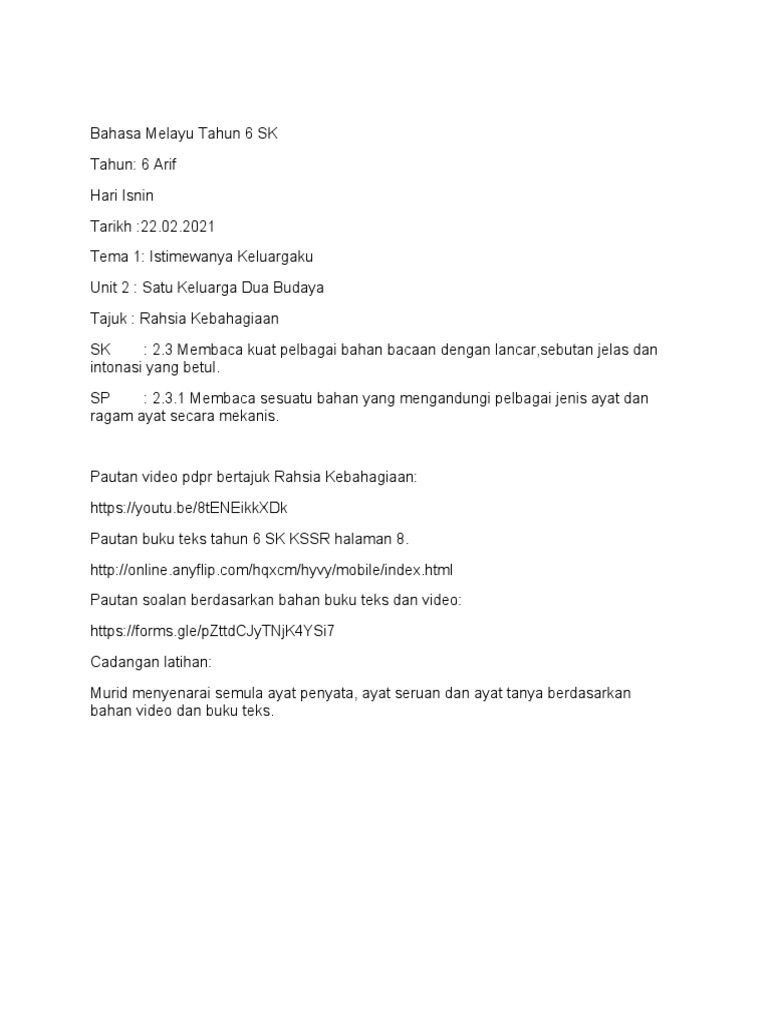 Bahasa Melayu Tahun 6 Sk Pdf