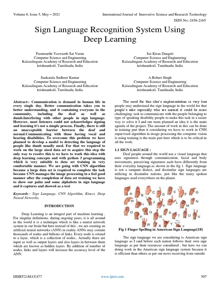 Sign Language Recognition System Using Deep Learning | PDF | Graphics ...