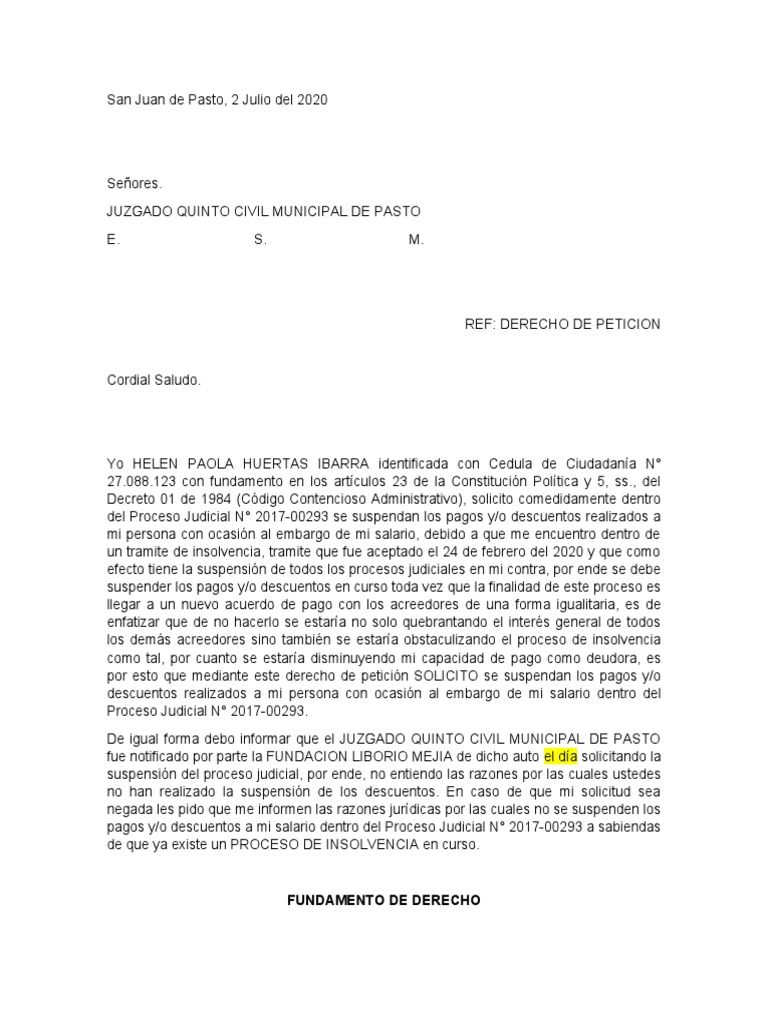 Solicitud de Suspension de Pagos PDF Insolvencia Petición
