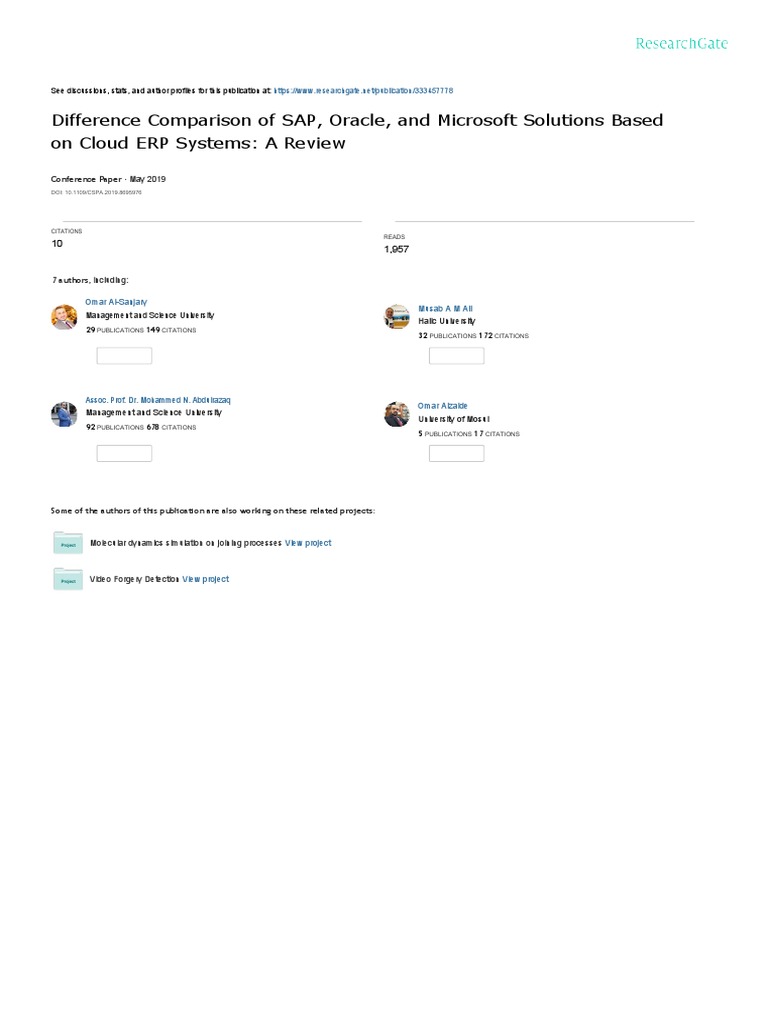 Difference Comparison of SAP, Oracle, and Microsoft Solutions Based On ...
