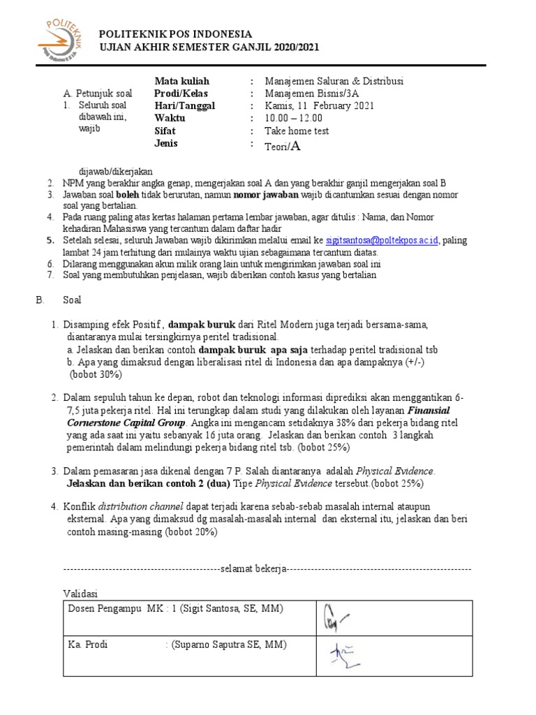 Soal Uas 3a Man Dist Smtr Ganjil 2020 2021 Rev 1 Pdf