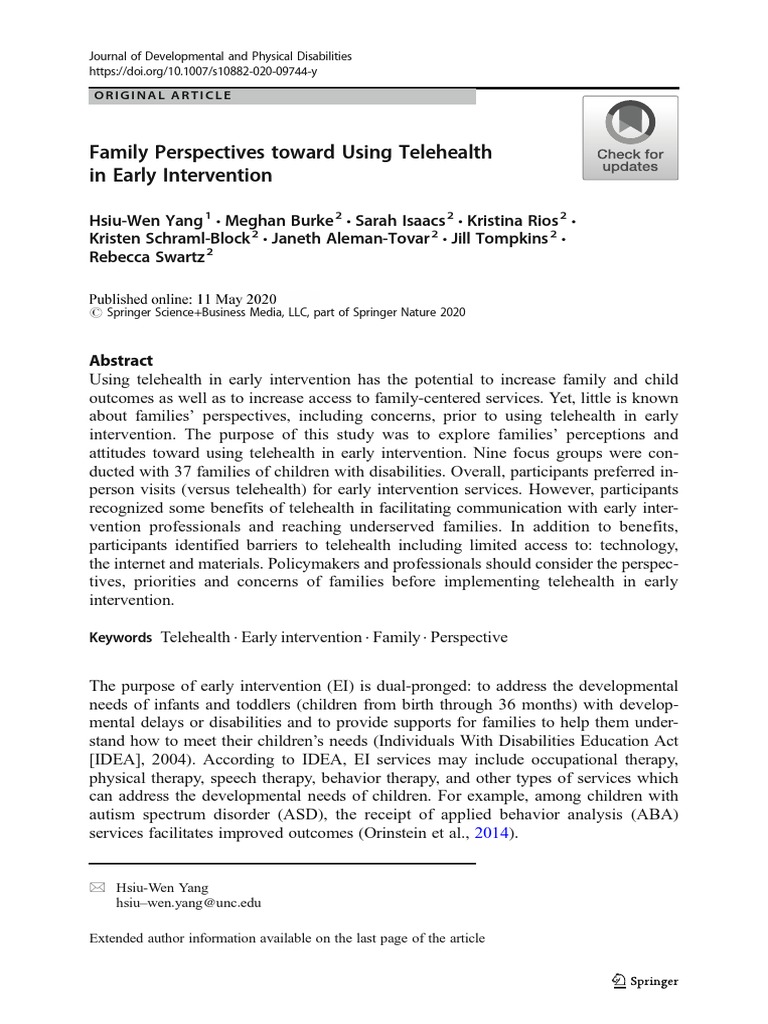 Family Perspectives Toward Using Telehealth in Early Intervention | PDF ...