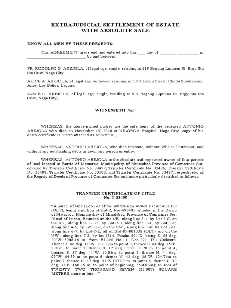 Extrajudicial Settlement and Sale of Inherited Agricultural Lands