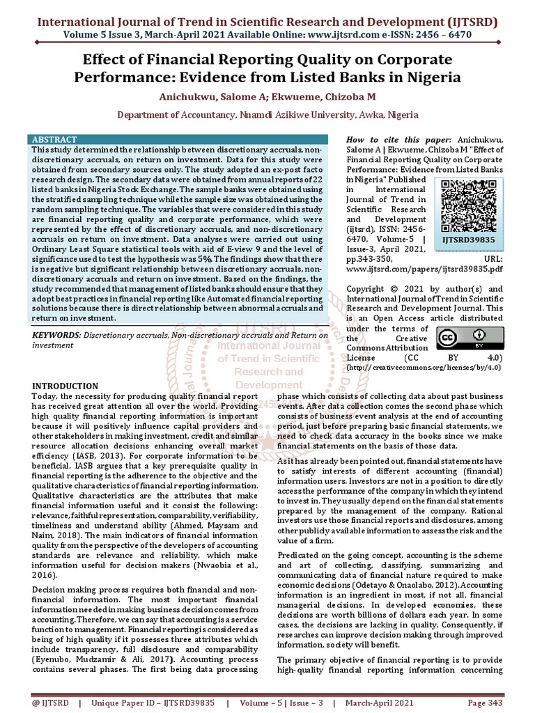 Effect of Financial Reporting Quality On Corporate Performance Evidence ...