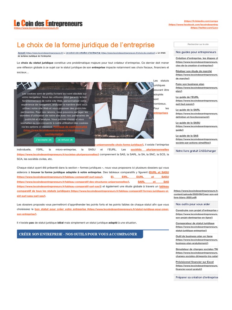 Tableau Comparatif Des Différents Statuts Juridiques 2020 Pdf Le Choix de La Forme Juridique D'une Entreprise | PDF | Entreprise  individuelle | Sociétés