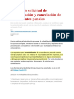 Escrito de Solicitud de Rehabilitación y Cancelación de Antecedentes Penales