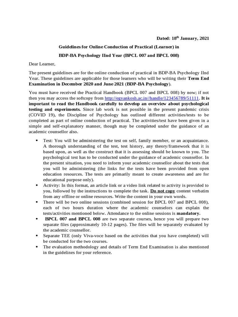 Psychology Practical Guidelines | PDF | Cognitive Development | Test ...