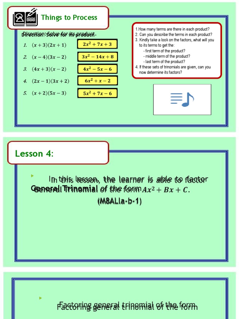 Factoring General Trinomials (a > 1) | PDF | Factorization | Algebra
