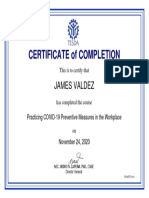 Practicing COVID-19 Preventive Measures in The Workplace - Certificate of Completion-Valdez