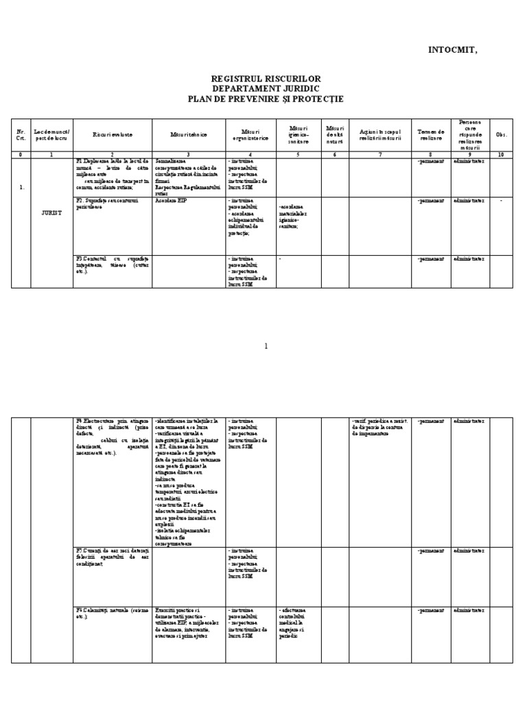 Registru Riscuri Plan Jurist | PDF