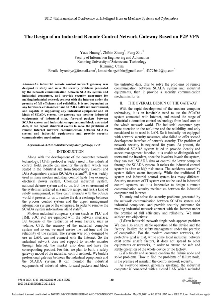 The Design of An Industrial Remote Control Network Gateway Based On P2P ...