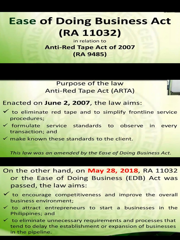 Ease of Doing Business Act: (ARTA) | PDF | Business | Justice