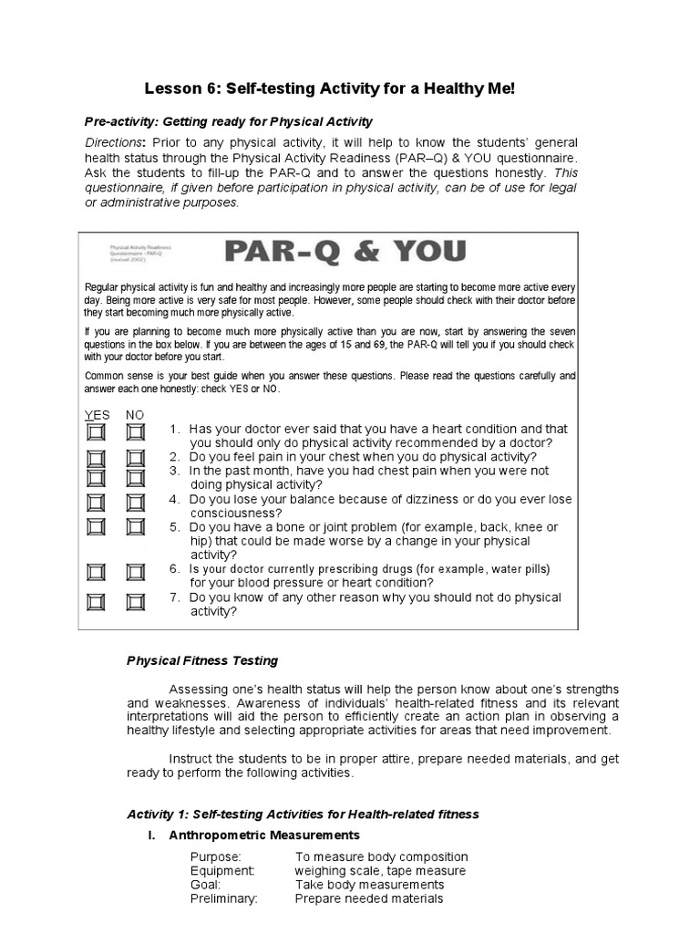 Self-Testing for Health and Fitness | PDF | Body Mass Index | Physical ...