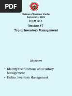 HBM 411 Lecture #7 Topic: Inventory Management: Division of Business Studies Semester 1, 2021