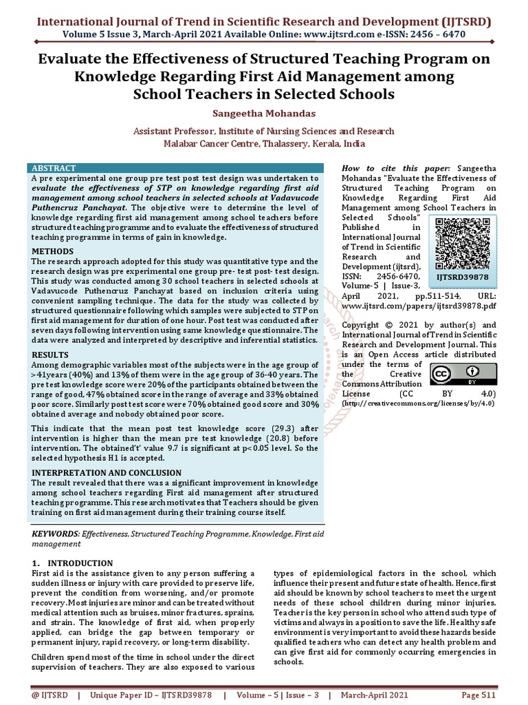 Evaluate The Effectiveness of Structured Teaching Program On Knowledge ...