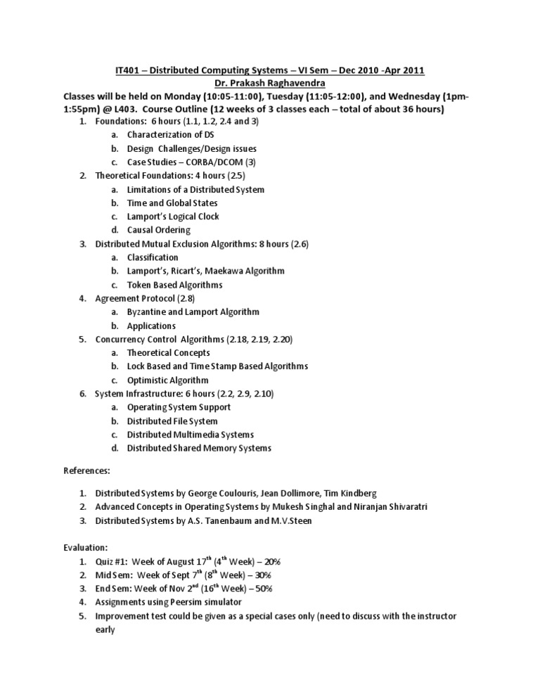 Distributed Computing System - Course Outline - NIT ...