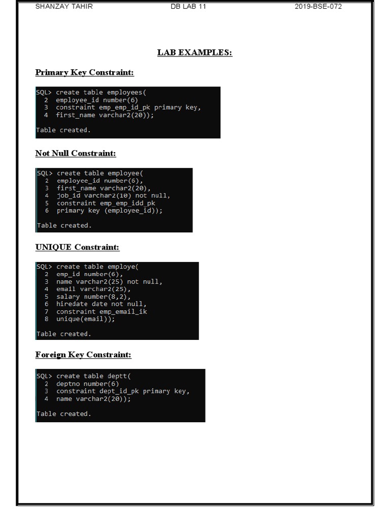 Lab Examples: Primary Key Constraint | PDF | Finance & Money Management ...