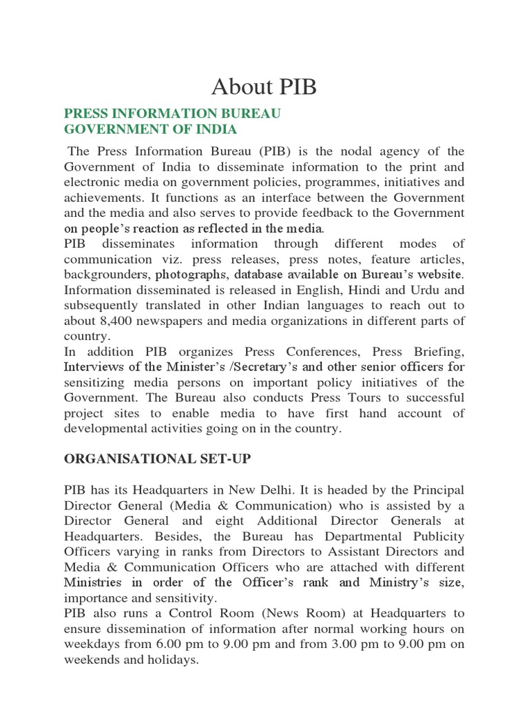 About PIB: Press Information Bureau Government of India | Download Free ...