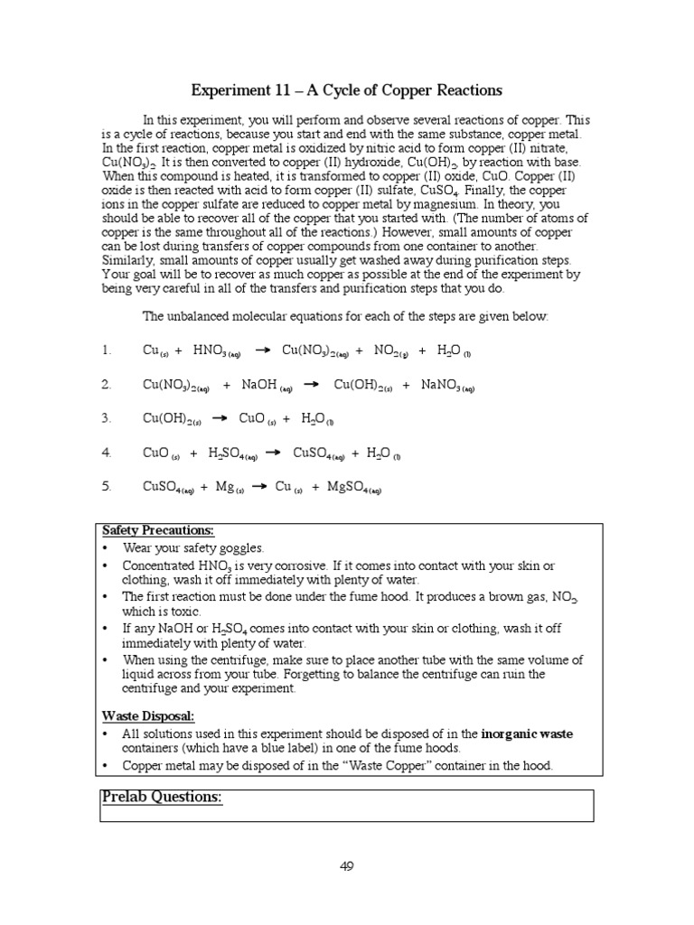 Copper Cycle Reactions Experiment | PDF | Chemical Reactions | Nitric Acid