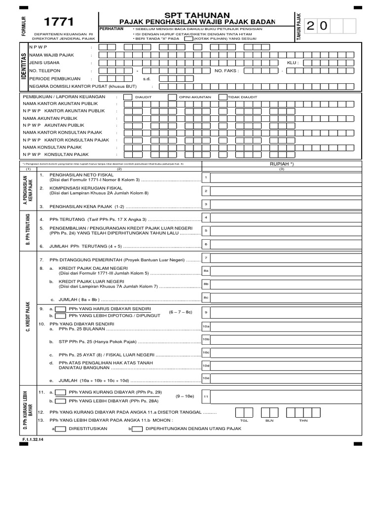 Panduan Pengisian Formulir SPT 1771 | PDF