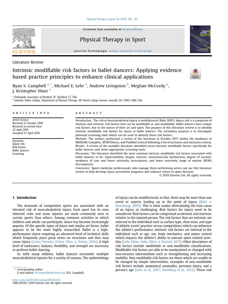 Intrinsic Modifiable Risk Factors in Ballet Dancers Applying Evidence ...