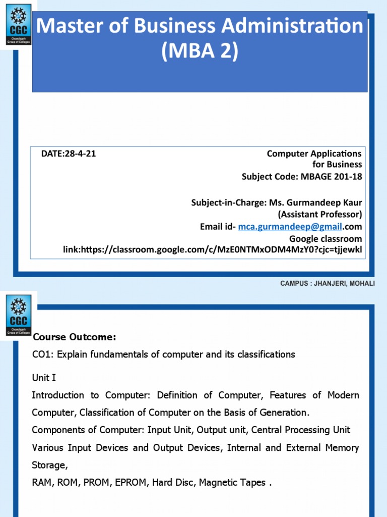 Computer Applications in Business MBA | PDF | Central Processing Unit ...