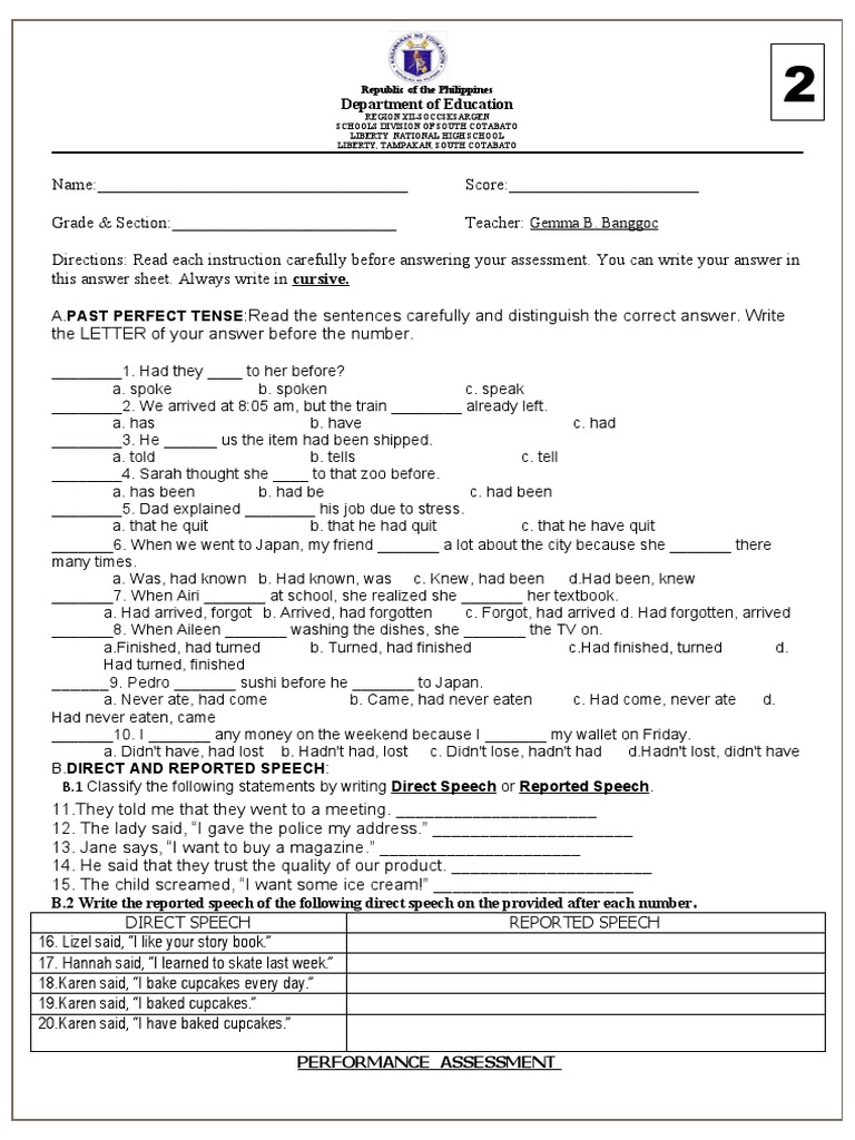 Department of Education: Performance Assessment | PDF