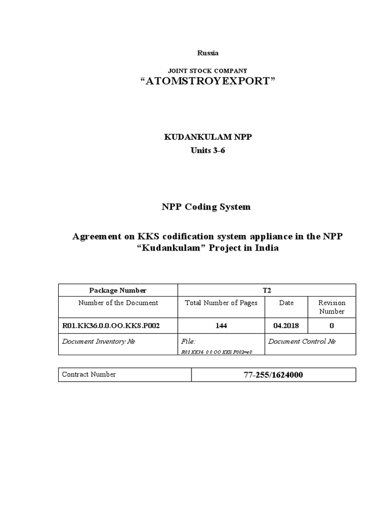 KKS Codification for Kudankulam NPP | PDF | Nuclear Power Plant ...
