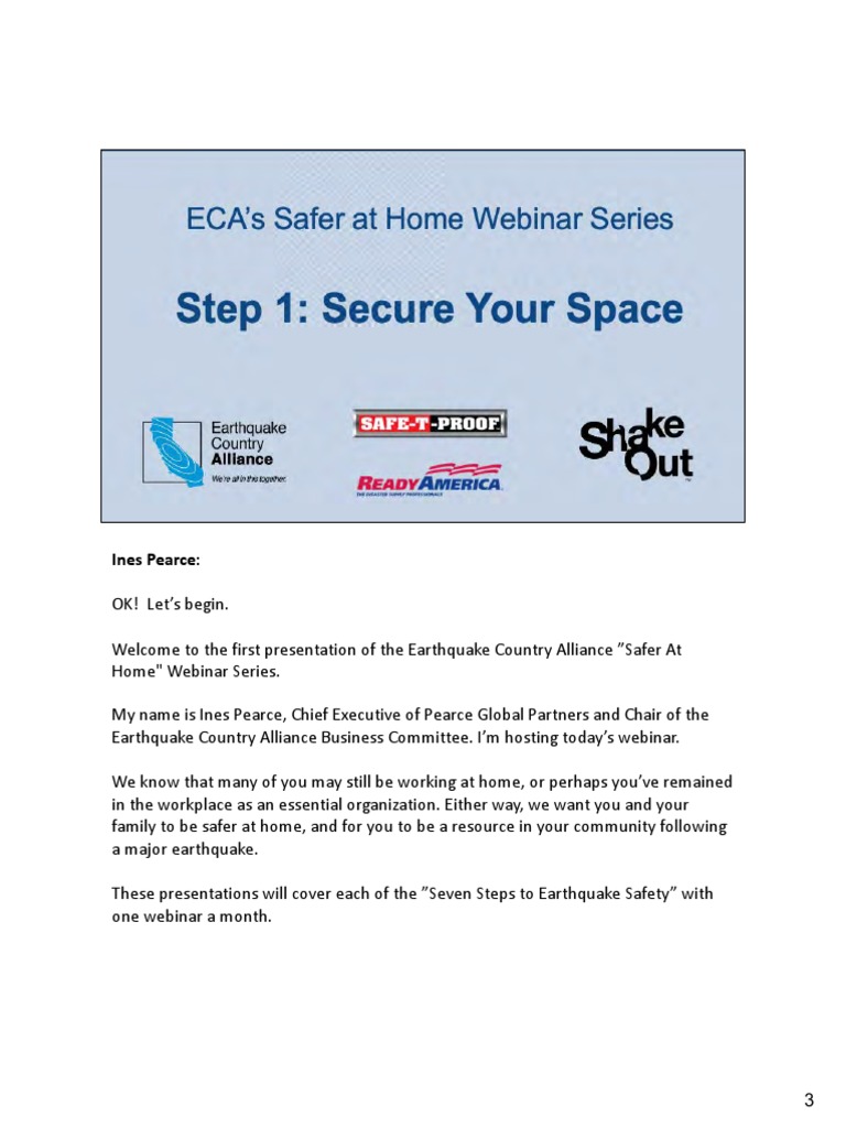 ECA Step1-Secure Your Space Webinar 20200630 | PDF | Screw | Earthquakes