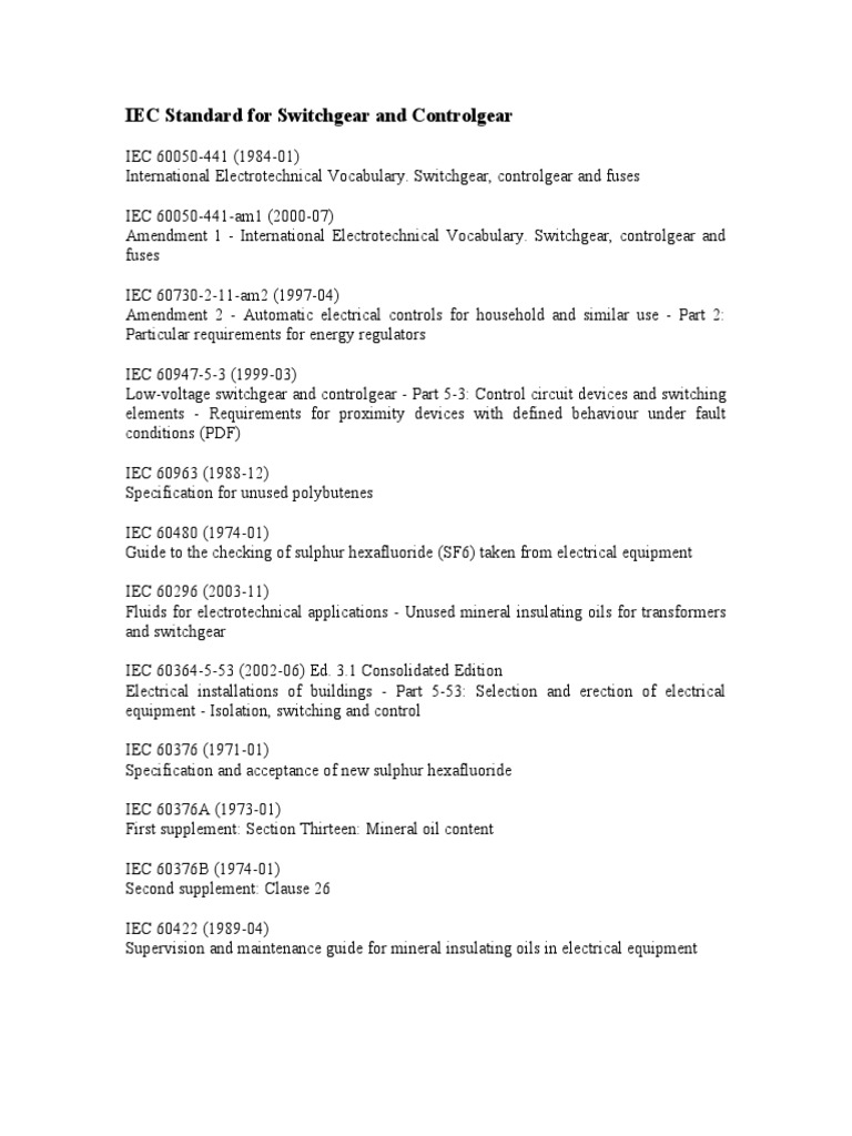 IEC Standard For Switchgear and Controlgear PDF High Voltage Electrical Engineering