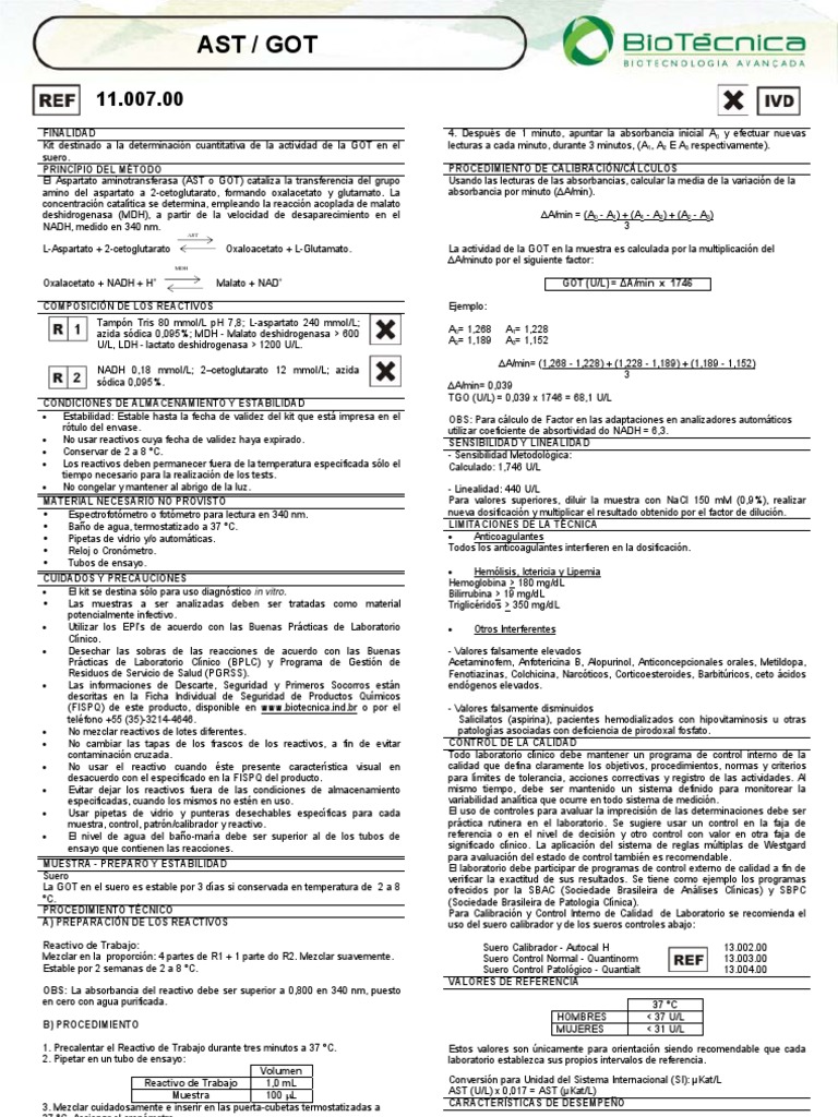 Determinación de AST/GOT en Suero | PDF | Transaminasa | Química