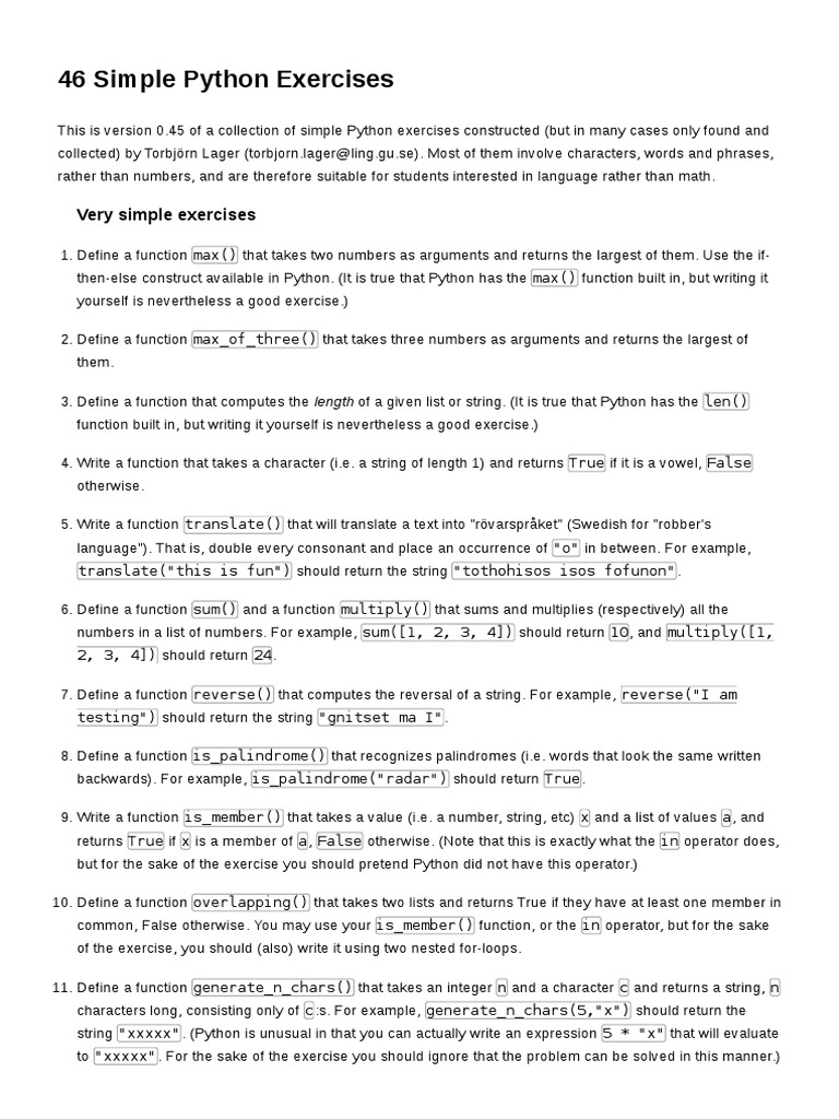 46 Simple Python Exercises | PDF | Linguistics | Languages