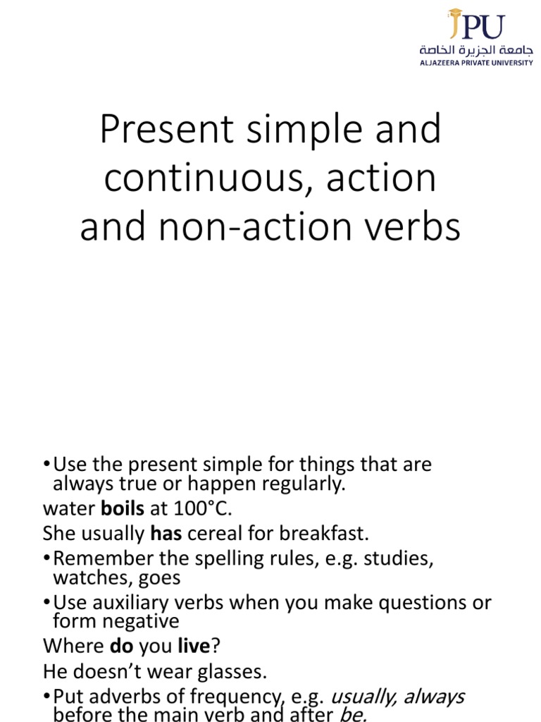 Present Simple vs Continuous Verbs Guide | PDF | Verb | Chocolate